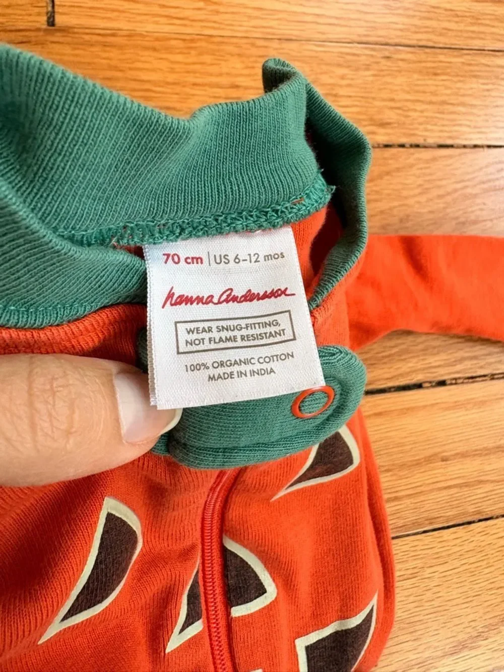 Hanna Andersson Baby Orange Pumpkin Face Footie Size 6-12 Months